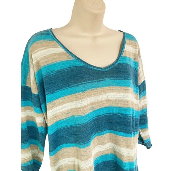 Lucky Brand Stacey Turquoise Tan Space Dye Sweater - Picture 3 of 8
